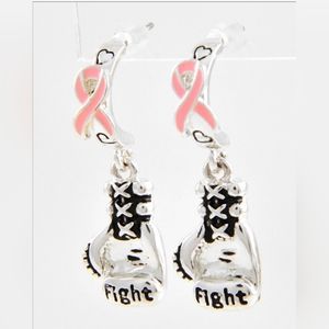 "Fight" Pink Ribbon Boxing Glove Earrings